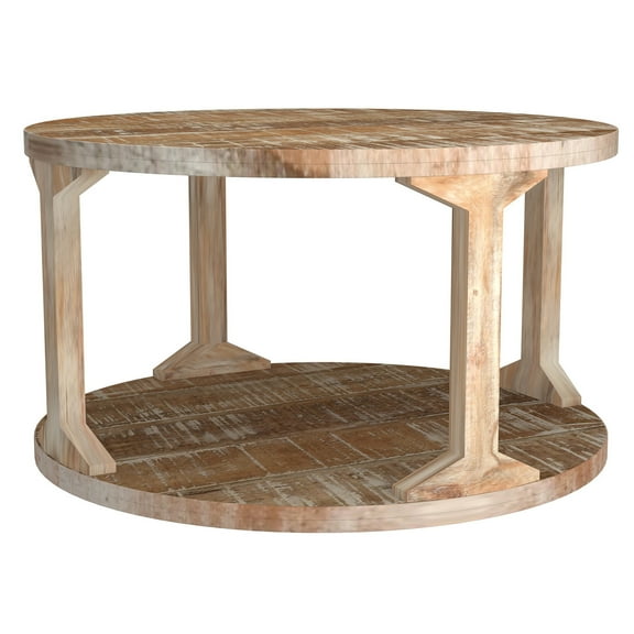 Rustic Modern Solid Wood Round Coffee Table Distressed Natural