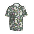 thumbnail image 3 of Xecao Retro Bunny Floral print Hawaiian shirt - a stylish short-sleeve button-down for men, perfect for casual beach and tropical outings., 3 of 9