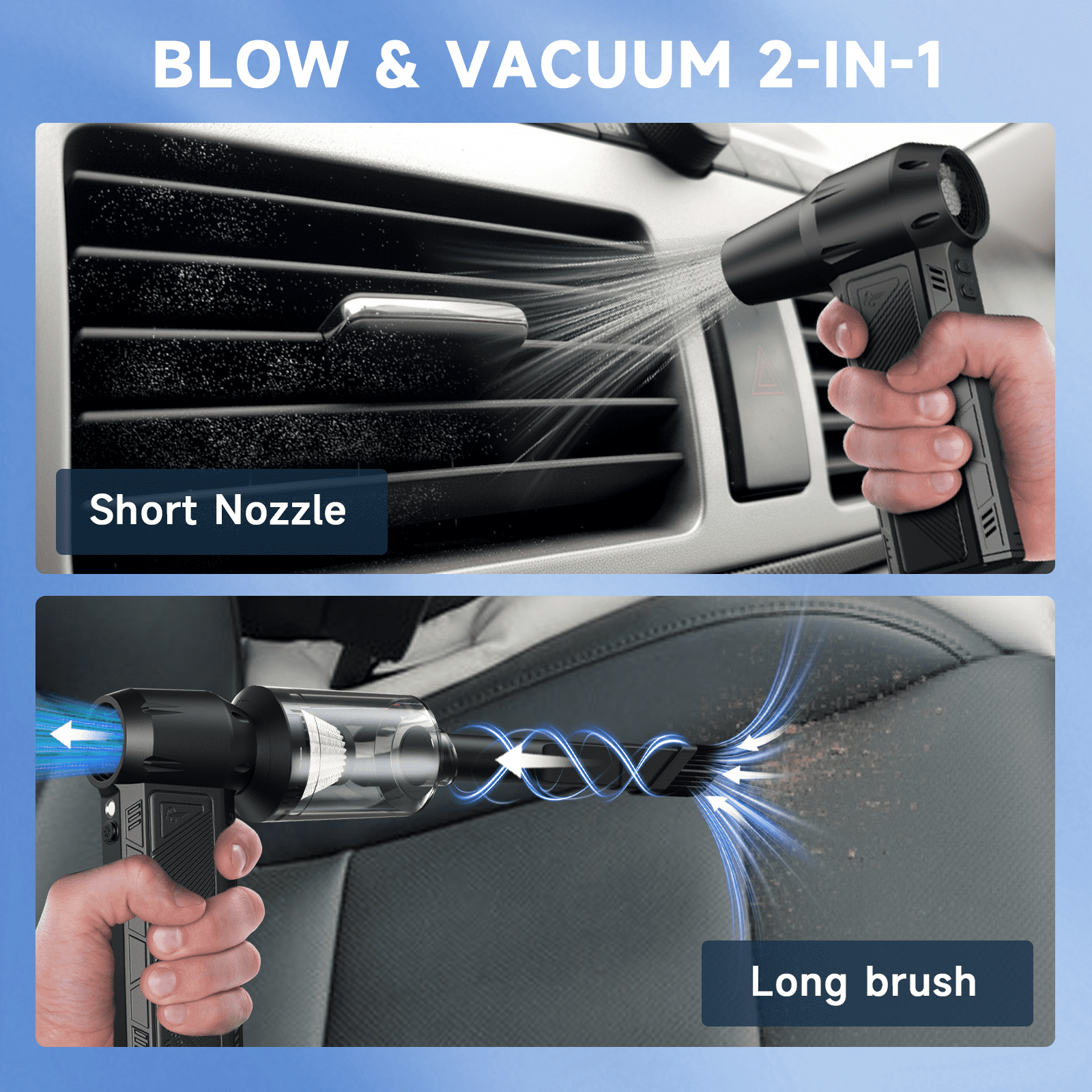 AYEDLOE Air Duster - 150000RPM Compressed Air Duster with suction and blowing function and Lighting, Usb Electric Air Duster for PC, Keyboard, Car, Outdoors, Home, black
