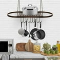 thumbnail image 2 of Pot and Pan Rack for Ceiling 31" with 10 S Hooks — Decorative Oval Mounted Storage Rack — Multi-Purpose Organizer Great for Home, Restaurant, Kitchen Cookware, Utensils, Books, (Bronze), 2 of 9