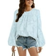 thumbnail image 2 of Xmarks Women's Lantern Sleeve Crewneck Loose Babydoll Shirt Loose Blouse, 2 of 11