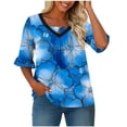 thumbnail image 4 of Ounisa Womens 1/2 Sleeve T Shirt Crew Neck Printed Flared Sleeve V Neck Ruched Summer Casual Trendy Tops XL-5XL, 4 of 6