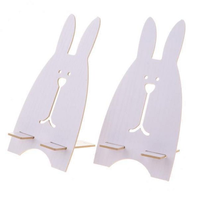 2 soportes de madera para conejo, soporte de escritorio para teléfono, color blanco 2 piezas