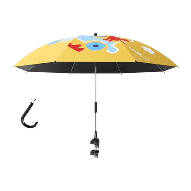 Parasol de cochecito de bebé, sombrilla de playa con abrazadera ajustable, parasol con protección solar. Amarillo