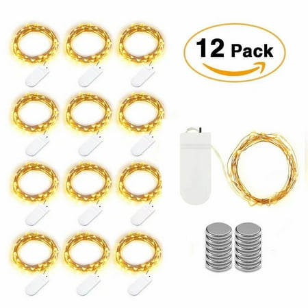 - Life Glow 12pcs LED Starry String Lights with 20 Mini LEDs on 6.6FT/2M Copper Wire, Fairy Lights Powered by 2xCR2032(Incl) Batteries for Wedding Holiday Halloween Christmas Decorations (Warm White)
