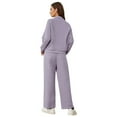 thumbnail image 4 of Kinrui Women's 2 Piece Matching Lounge Set Winter Long Sleeve Quarter Zip Pullover Wide Leg Airport Travel Pants Casual Sweatsuit Tracksuits Purple,XL, 4 of 8