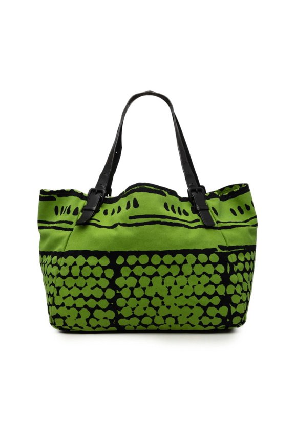 Pre-Owned Bottega Veneta Vache Bubble Print Tote Bag 256539 Green Black Canvas Leather Women's...