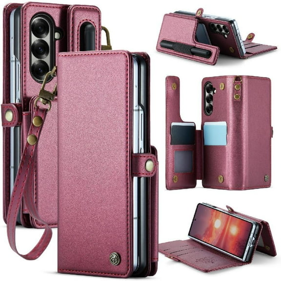 CaseMe Wallet Case For Samsung Galaxy Z Fold 7 5G Slim Shockproof Case PU Leather Kickstand RFID Blocking Card Holder