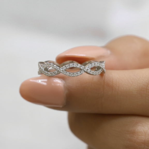 Jewelegant Celtic Style Round Moissanite Wedding Band, 0.20 Ct Round Moissanite Diamond Cross Over Stackable Gift Ring for Her