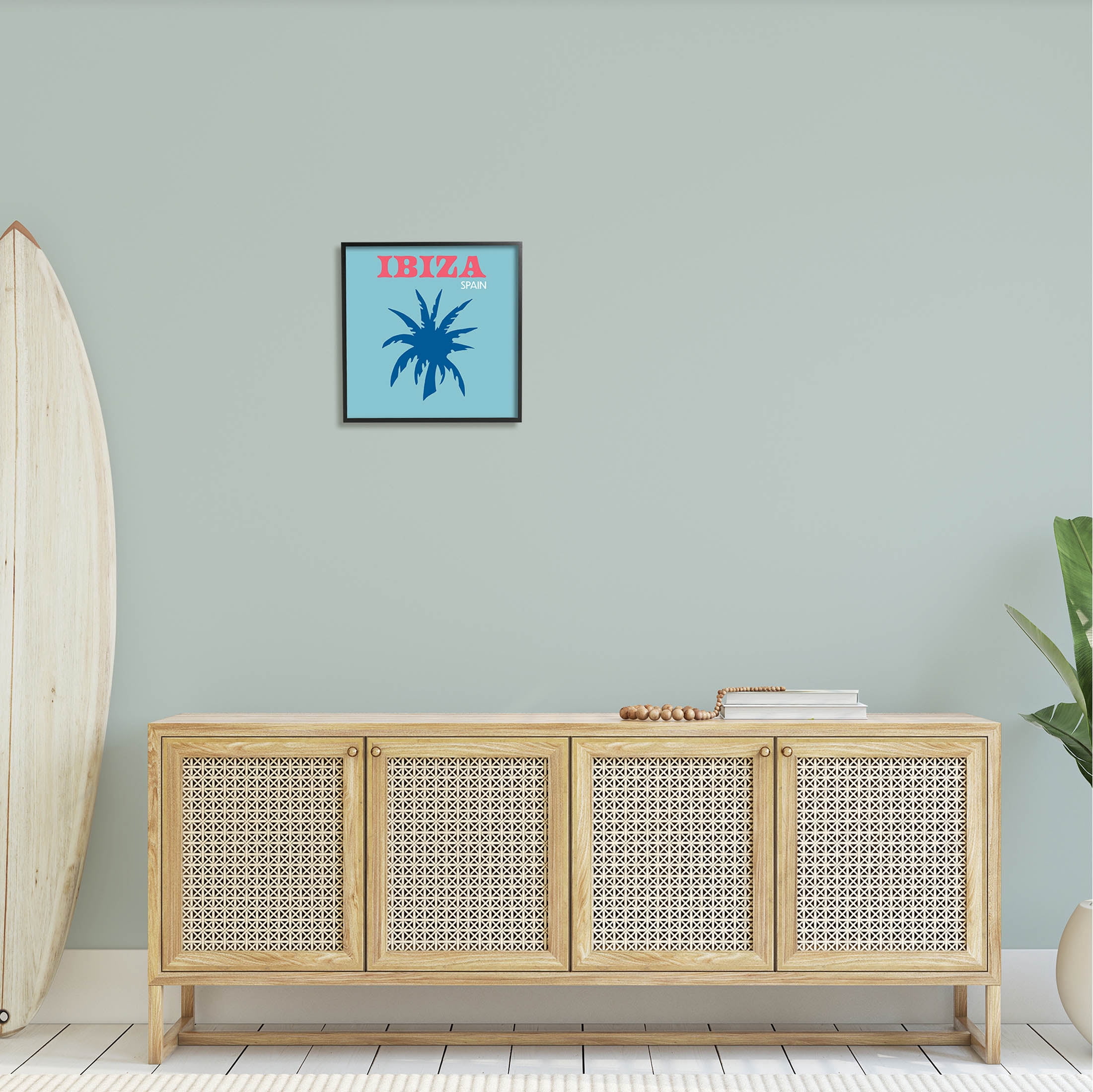 Stupell Industries Ibiza Palm Tree Silhouette Graphic Art Black Framed Art Print Wall Art, Design by The Saturday Evening Post