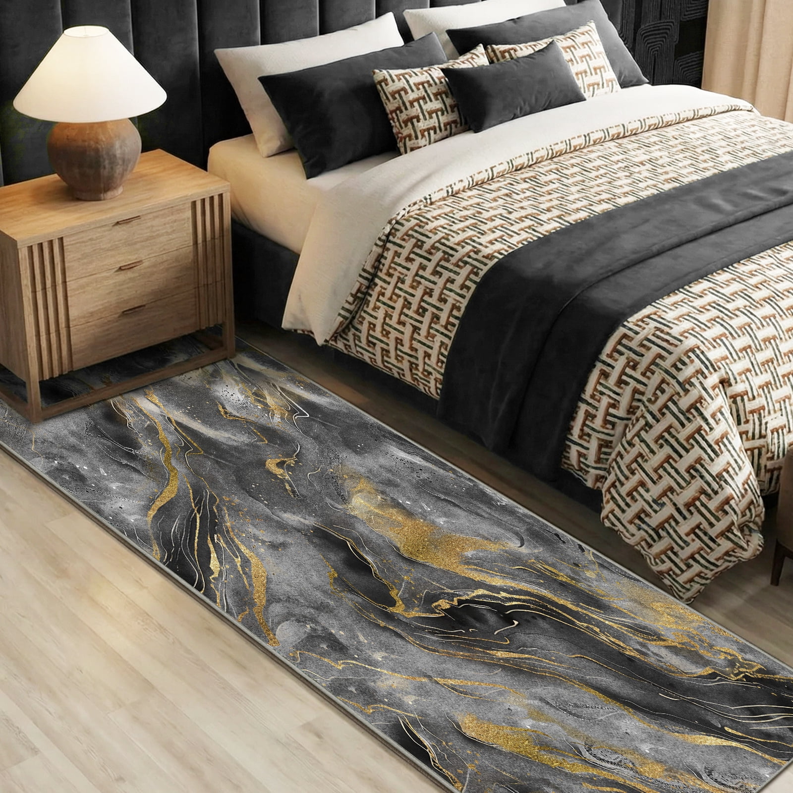 2x8 Abstract Marble Runner Rug Non Slip Washable Rug, Soft Faux Wool Modern Rugs for Hallways, Kitchen Runner Rugs Non Skid, Stain Resistant Floor Carpet for Laundry Entryway Bedroom Bathroom