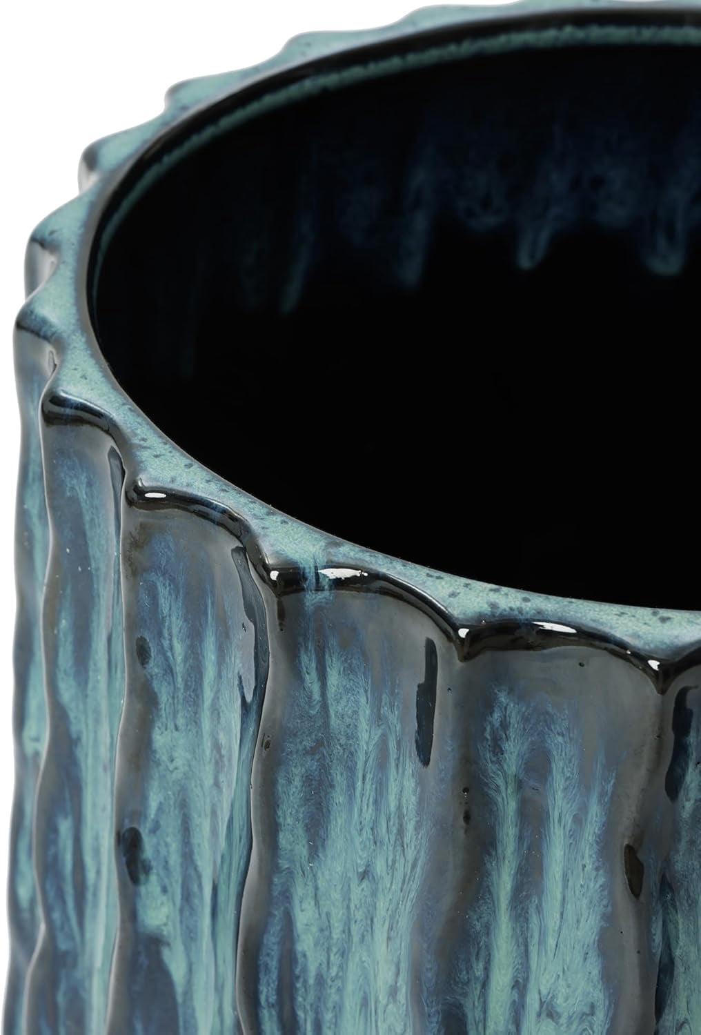 LuxenHome 17" Tall Ceramic Planter, Large Verdant Rise Ribbed  Pot with Drainage Hole and Rubber Plug, Green Gradient Planter Pot for Outdoor , Indoor Flower Pots for Home Garden Patio