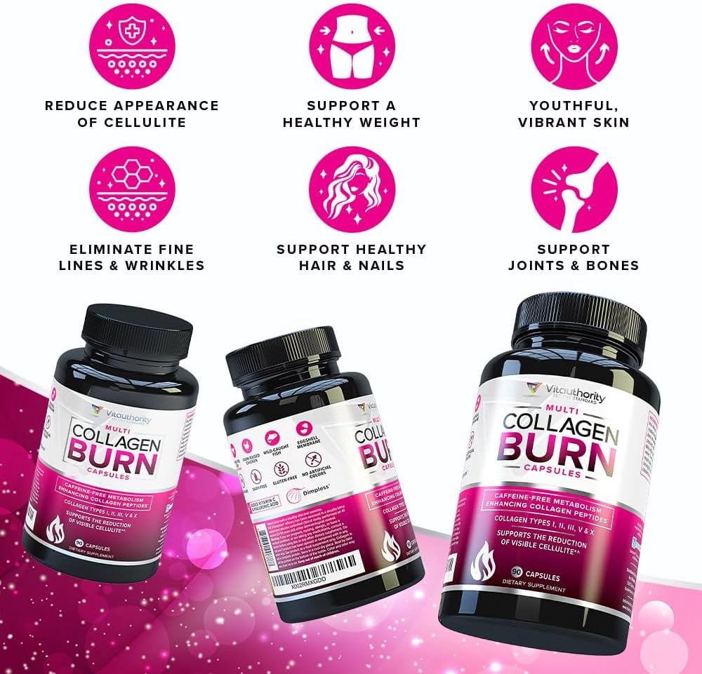 Vitauthority Burn Multi-Type Hydrolyzed Collagen Peptides, Unflavored, 90 Capsules