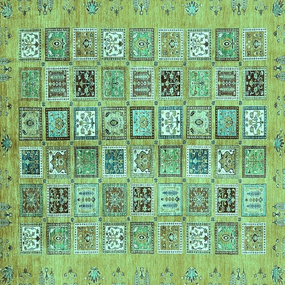 Ahgly Company Machine Washable Indoor Square Abstract Turquoise Blue Modern Area Rugs, 6' Square