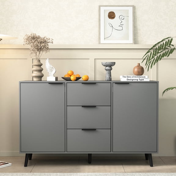 Gray 47.2" Kitchen Cabinet For Storage, Sideboard Buffet With 3 Drawers & 2 Doors Cabinet, And