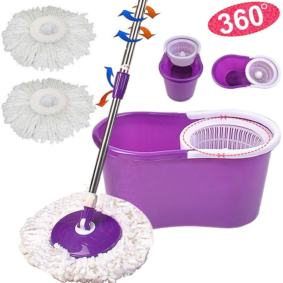 SalonMore Microfiber Spin Floor Mop with Bucket 2 Heads Rotating 360