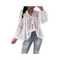 thumbnail image 1 of SAYOO Women Long Sleeve Tops with Lace Flowers, Tassel Straps Dots Pattern Solid Color Spring Clothing, 1 of 5