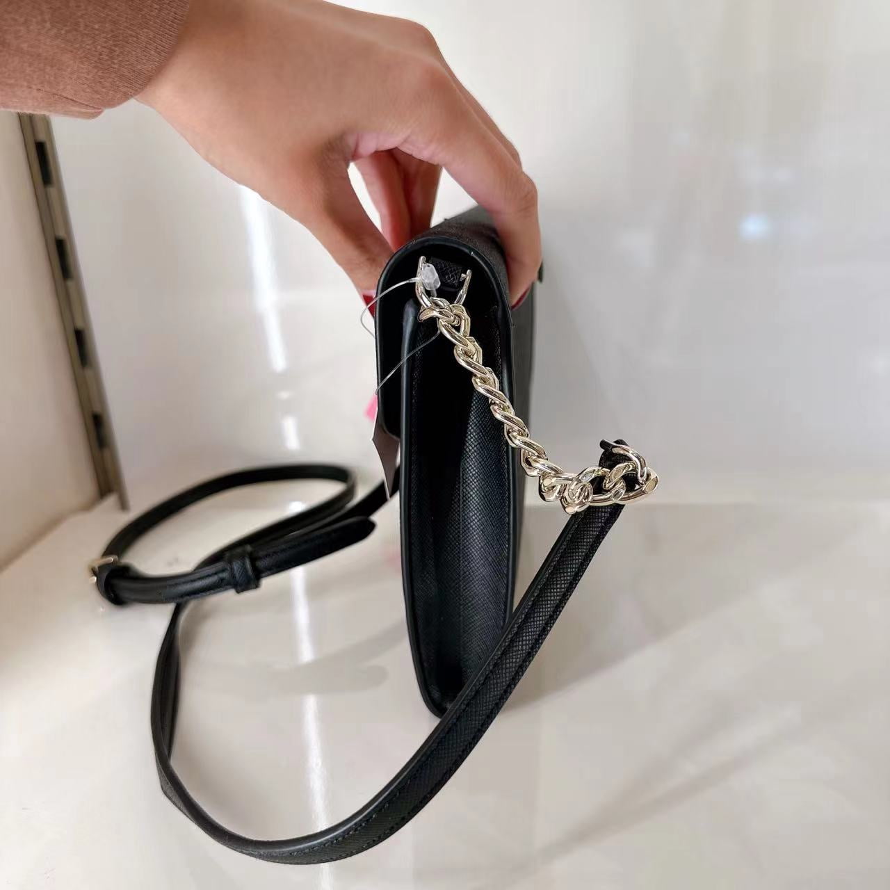 Kate Spade Black Tinsel Glitter Fabric Flap Crossbody-Black
