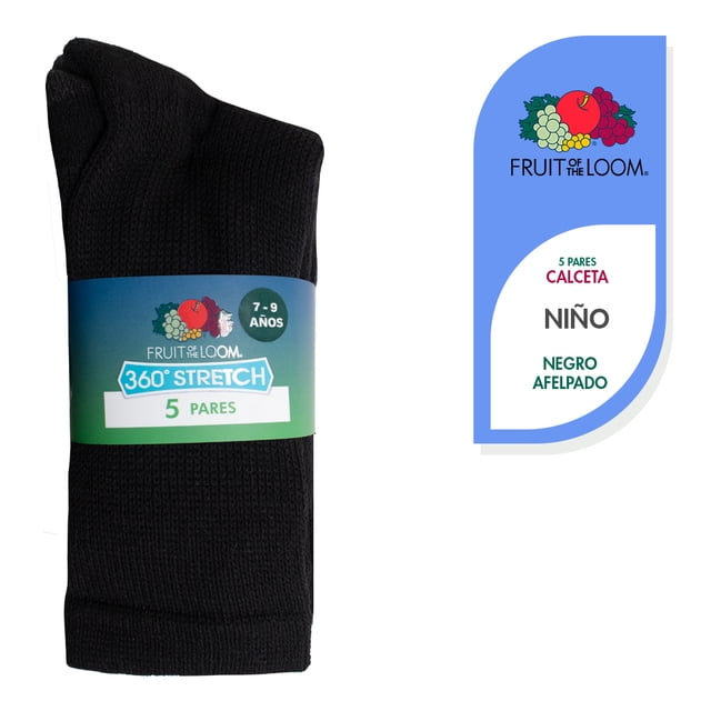 Set de calcetas Fruit of the loom Para Niño Afelpado Anatómico Negro 5 Pares Talla M