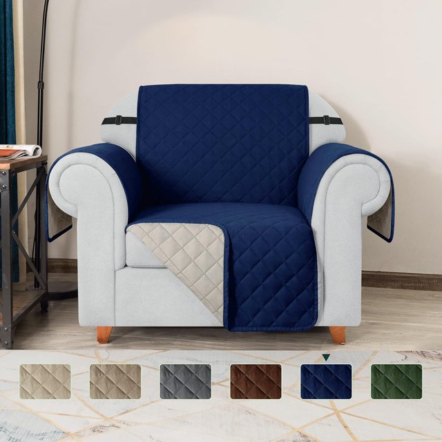 Funda de Sofá Reversible de 1 Pieza Acolchada Slipcover (Sillón, Azul Marino)
