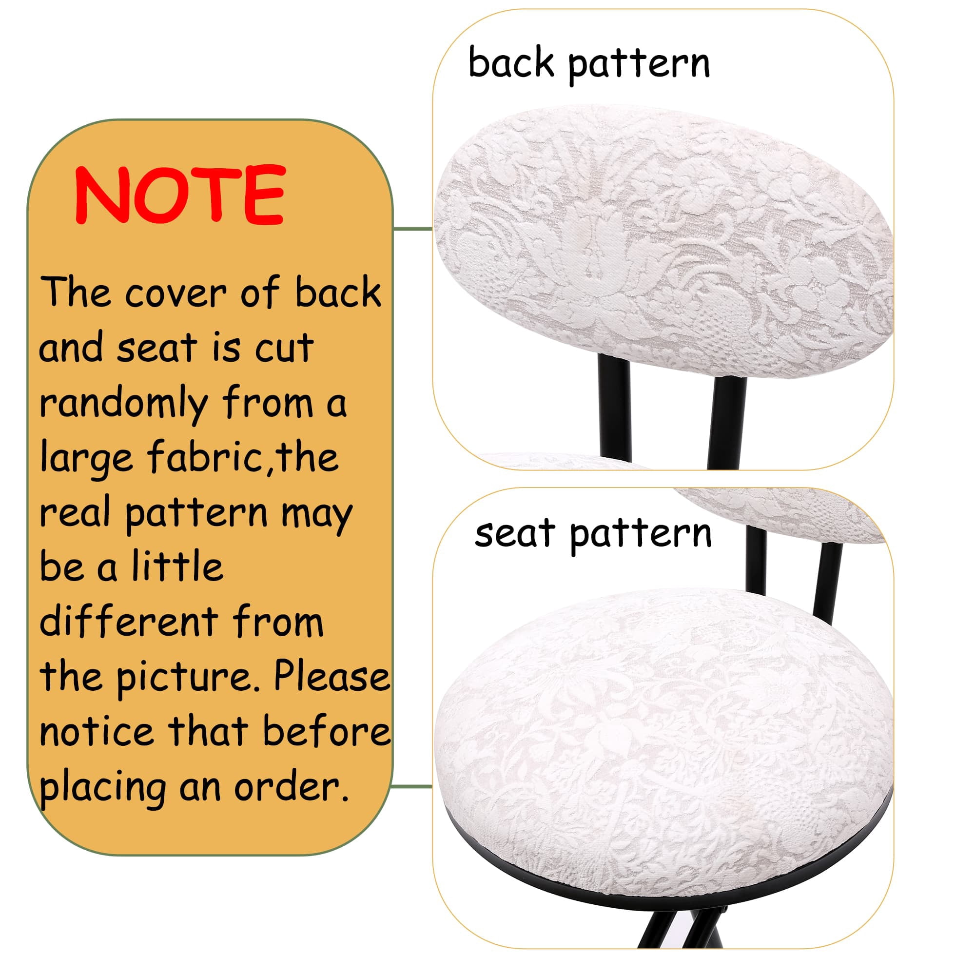 MAYEERTY Round Print Bar Stools Set of 2 - Black Metal Upholstered, Counter Stools for Kitchen/Dining (Black & White)