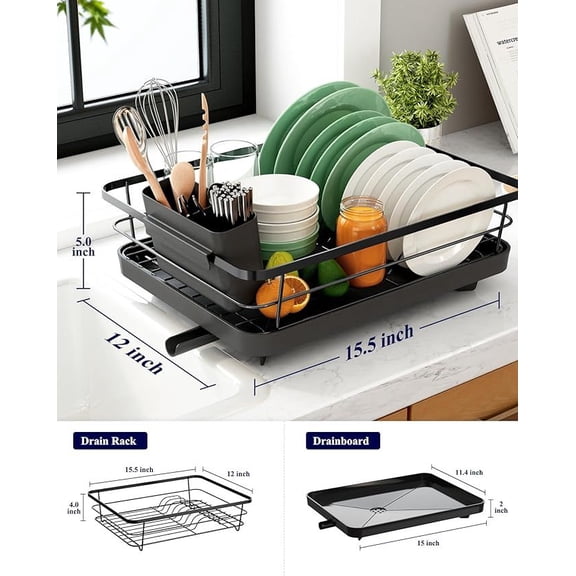 Dish Drying Rack for Kitchen Counter, Stainless Steel Kitchen Organizer with Ample Space for Plates, Bowls, Cups, and Utensils, Rust-Resistant and Durable