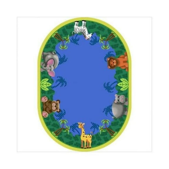 Joy Carpets 1579BB Jungle Friends 3 ft.10 in. x 5 ft.4 in. Oval  WearOn Nylon Machine Tufted- Cut Pile Just for Kids Rug