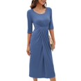 thumbnail image 4 of SMihono Robe d'Été Grande Taille pour Femmes 2023 Mode Col Rond Longue Robe Manches Longues Robe Unie, 4 of 9