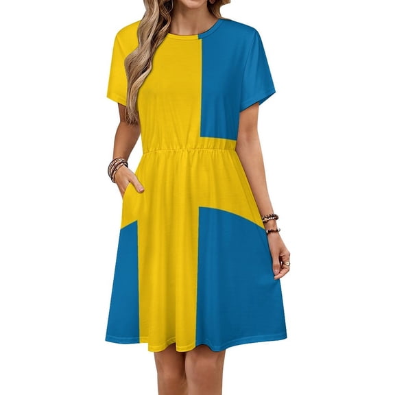 National Flag Sweden Blue Field Dress Fashion Beach Short Sleeve Dresses Female Party Printed Sundress