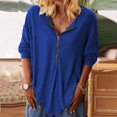 thumbnail image 2 of Arlun,Half Zipper Oversized Tshirts for Women Loose Fit Solid Color Tops Womens V-Neck Long Sleeve Baggy Comfortable Basic Simple Leisure Tshirts Blue XXL, 2 of 5