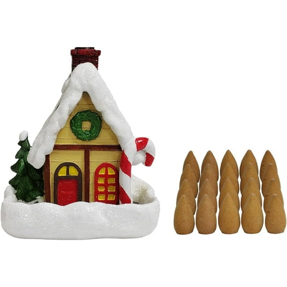 HOSLEY Hosley Home Décor Collection Christmas Ornament Resin & Cone Backflow Incense Burner with 20 Apple Cinnamon Cones, Multi-Color, 21 Count