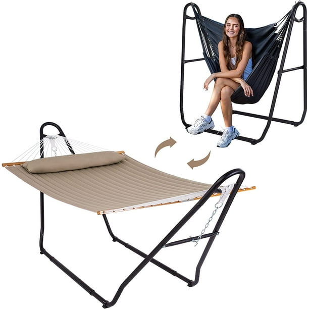 MANXING 2 in 1 Heavy Duty Hammock with Stand, Outdoor Hammock Chair with Stand Included, Patent