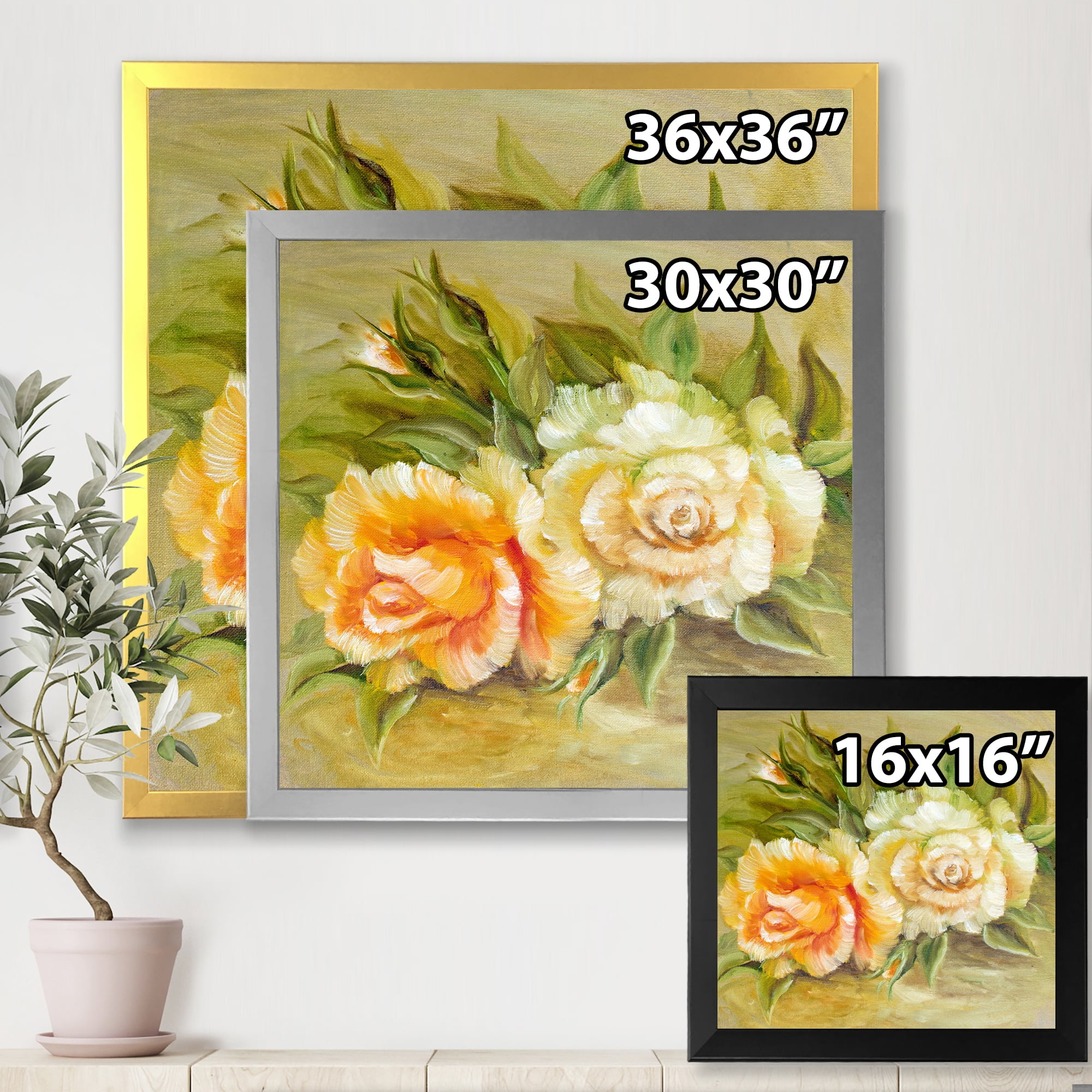 Designart 'Vintage Yellow and White Roses' Traditional Framed Art Print