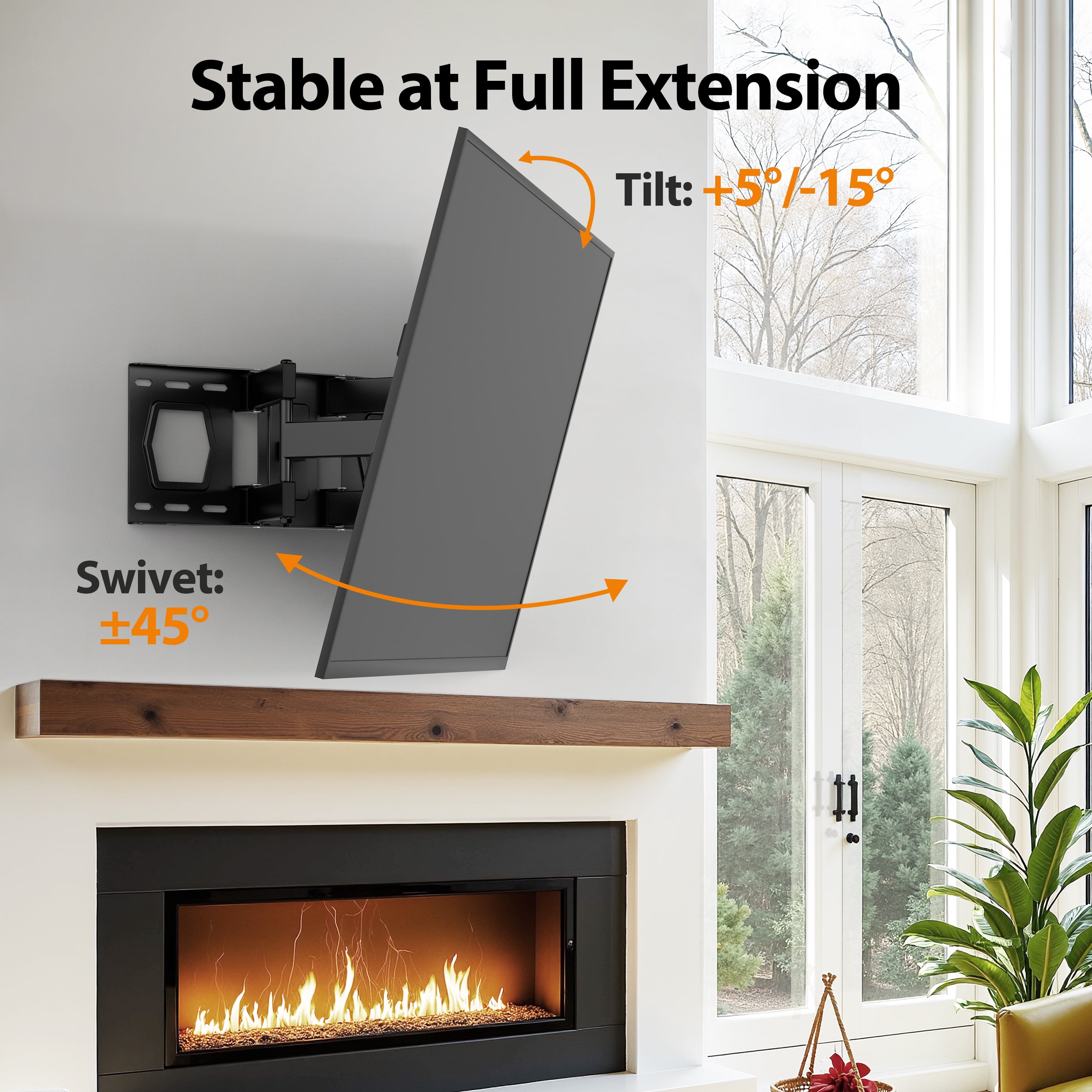 MountLiving Full Motion TV Wall Mount for 37-90 inch Screens, Dual Arm Design with Swivel & Tilt, Max VESA 600x400mm, 132 lbs, Fits 8"/12"/16" Studs