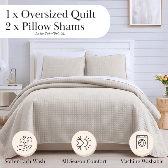 Southshore Fine Living, Inc. King Quilt Bedding Set, Quilted Comforter, Coverlet/Bed Spread for California/Kings, Luxury Bedding King Quilt Set, Lightweight Quilted Bedspread w/Shams, Bone