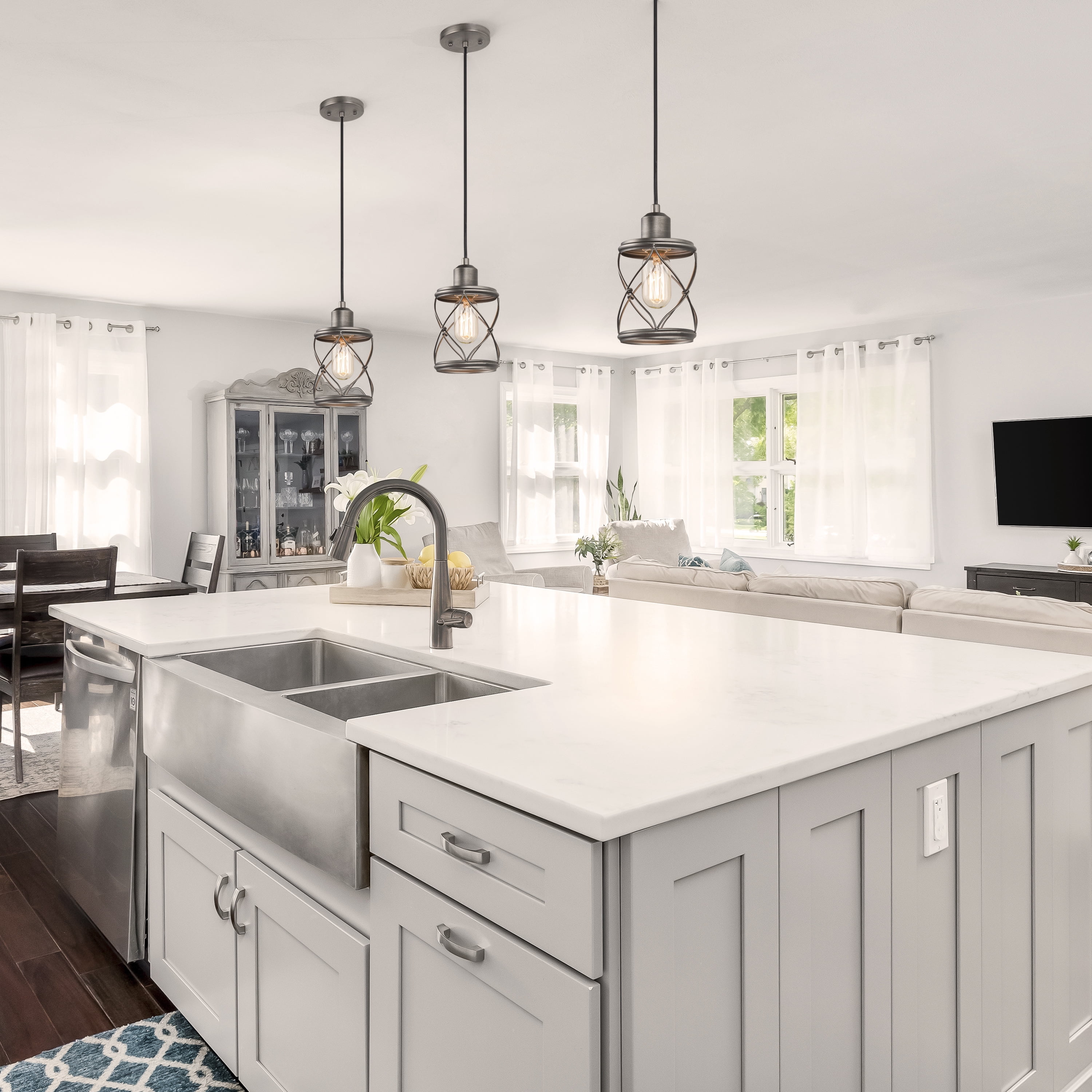 LNC Farmhouse Mini Pendant Light with Brushed Silver Cage for Kitchen Island or Foyer