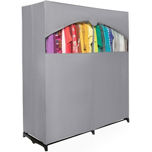 Hold N' Storage Portable Wardrobe Closet with Metal Hanging Rod. Weight Capacity 50 LBs – Dark Gray