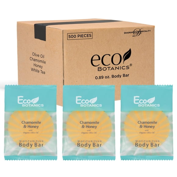 Eco Botanics Jabón en barra corporal para hotel, tamaño viaje, 0,89 oz (caja de 500)