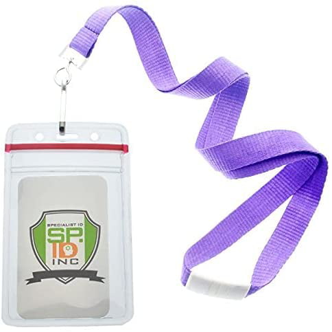 Purple Student J Clip Lanyard Safety Breakaway with Enclosed Half ID Card Holder 