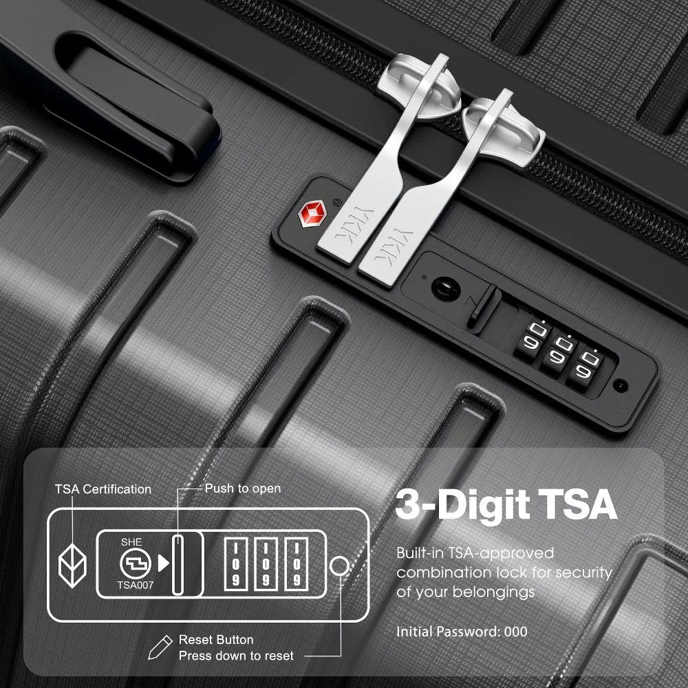 Fenbeli 3 Piece Hardshell Luggage Set, TSA Locks, ABS+PC Suitcases Set with Wheels for Travel, Business, Black Gray (20"/24"/28")