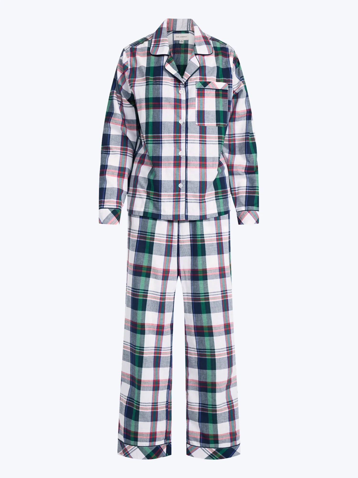 Free Assembly Matching Family Pajamas Women's Cotton Plaid Notch Collar Top and Pants Gift Set, 2-Piece, Sizes XS-3X