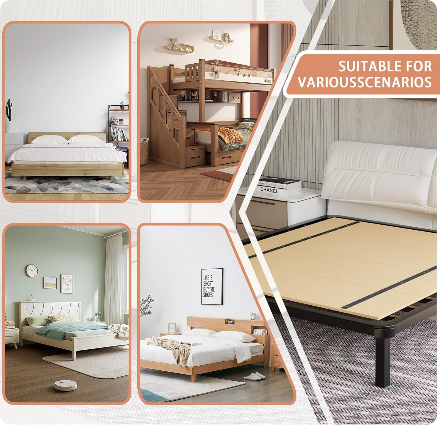 Imperius Foldable Box Spring, Bunkie Board, Bed Support Slats, Bed Boards for Under, Twin (60x30)