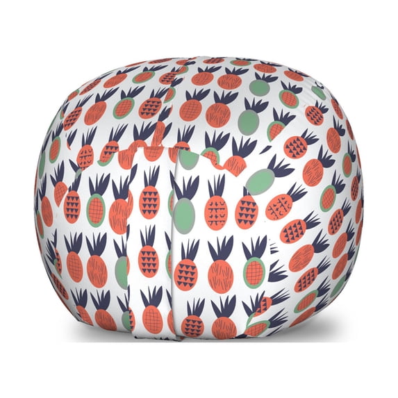 Abstract Storage Toy Bag Chair, Pineapples with Triangles Lines and Checkered Squares Fruit Design, Stuffed Animal Organizer Washable Bag, Large Size, Dark Coral Dark Blue, by Ambesonne
