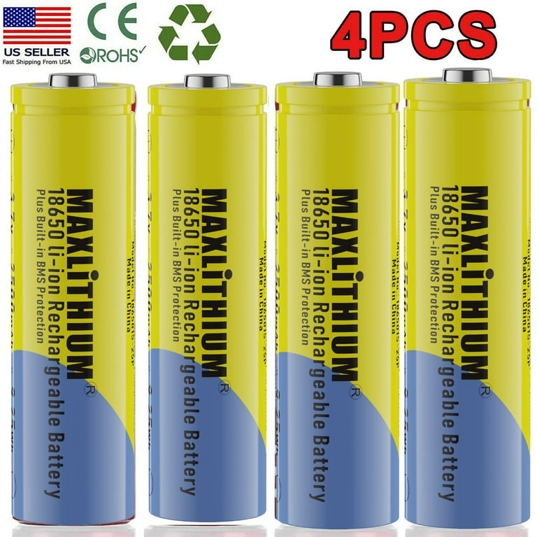 4 Pack 2500mAh 18650 Battery Rechargeable Li-ion Batteries Match for Wifi  Smart Wireless Security Doorbell 