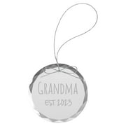 Grandma Est.2023 Established - Laser Engraved 3-1/4-inch Etch Handmade Xmas Round Clear Etched Crystal Glass Circle Inspirational Christmas Ornament with String