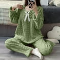thumbnail image 2 of UAMVSH Womens Fluffy Pajamas Set Fleece Warm Long Sleeve Sleepwear Casual Cute Bow Tie Pajama Top and Pants Set Winter Clothes, 2 of 7