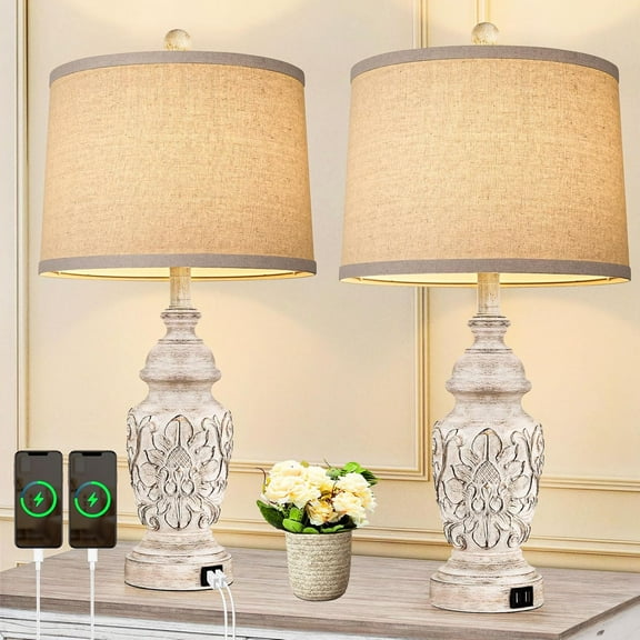 Nordic Hygge 26” Tall Bedside Lamps with Dual USB Ports, 2 Pack