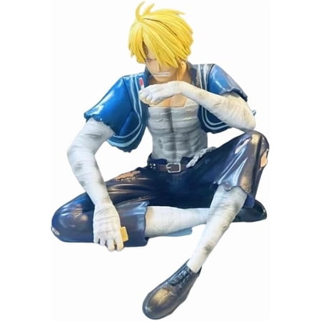 Newly Sanji Figure Sitting Battle Damaged Sanji Anime Figures 22cm/8.7inch Handmade PVC Statues Collectible Souvenirs for Anime Fans Gifts
