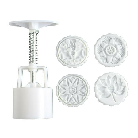 

✪ 100/125g Mooncake Barrel Mold with 4pcs Stamps Hand Press Moon Cake Pastry Mould DIY Bakeware