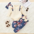 thumbnail image 3 of URMAGIC Baby Girl Fall Outfit Set Knit Ruffle Romper + Floral Pants + Headband Infant Girl 3PCS Clothes Set 3-24 Months, 3 of 8